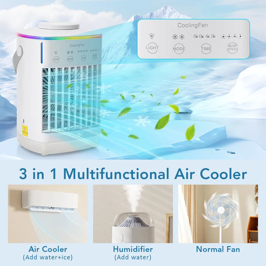 Desktop Air Conditioner Fan Portable Air Cooler Fan With LED Night Light Humidifier Mini Water & Ice Cooling Fan For Home Office