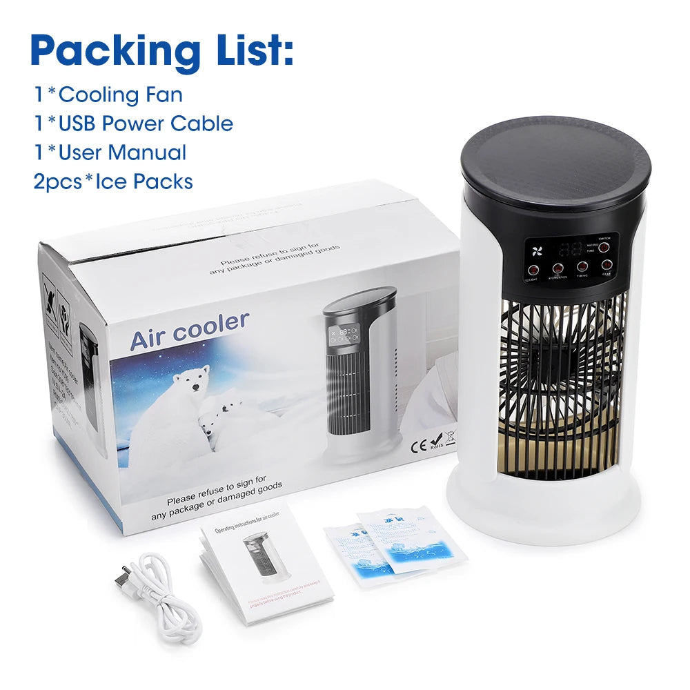 Desktop Air Conditioner Fan Portable Air Cooler Fan With LED Night Light Humidifier Mini Water & Ice Cooling Fan For Home Office