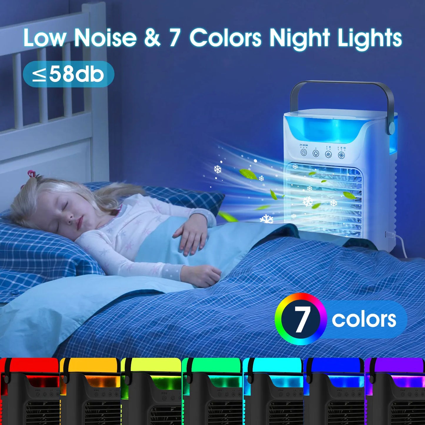 Desktop Air Conditioner Fan Portable Air Cooler Fan With LED Night Light Humidifier Mini Water & Ice Cooling Fan For Home Office