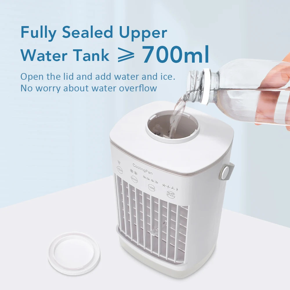 Desktop Air Conditioner Fan Portable Air Cooler Fan With LED Night Light Humidifier Mini Water & Ice Cooling Fan For Home Office