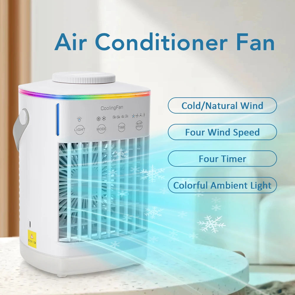 Desktop Air Conditioner Fan Portable Air Cooler Fan With LED Night Light Humidifier Mini Water & Ice Cooling Fan For Home Office
