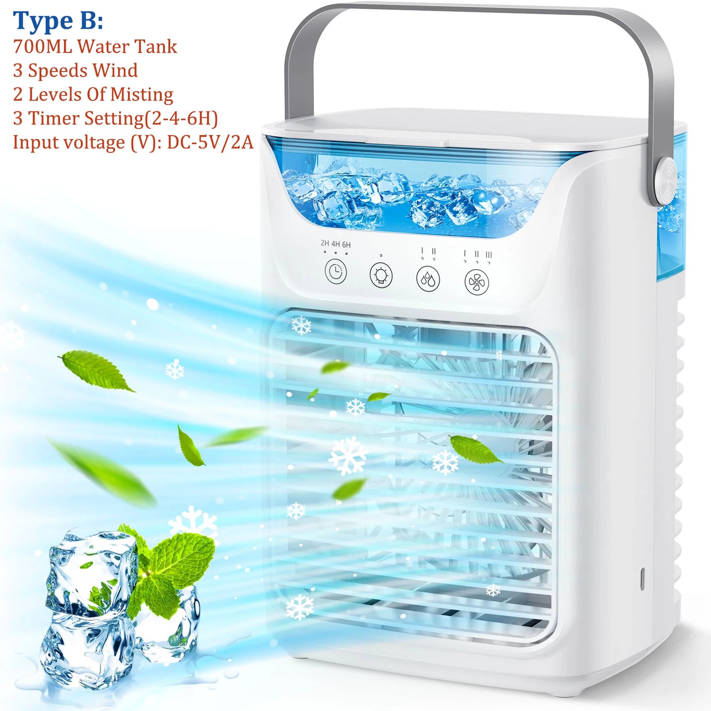 Desktop Air Conditioner Fan Portable Air Cooler Fan With LED Night Light Humidifier Mini Water & Ice Cooling Fan For Home Office