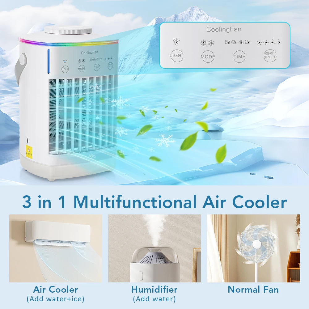 Desktop Air Conditioner Fan Portable Air Cooler Fan With LED Night Light Humidifier Mini Water & Ice Cooling Fan For Home Office
