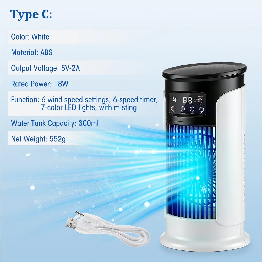 Desktop Air Conditioner Fan Portable Air Cooler Fan With LED Night Light Humidifier Mini Water & Ice Cooling Fan For Home Office