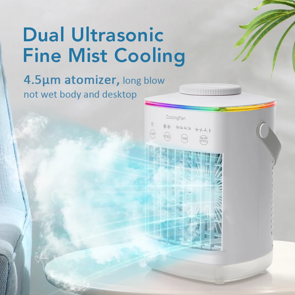 Desktop Air Conditioner Fan Portable Air Cooler Fan With LED Night Light Humidifier Mini Water & Ice Cooling Fan For Home Office