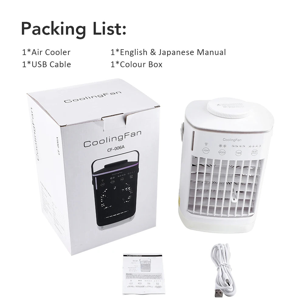 Desktop Air Conditioner Fan Portable Air Cooler Fan With LED Night Light Humidifier Mini Water & Ice Cooling Fan For Home Office