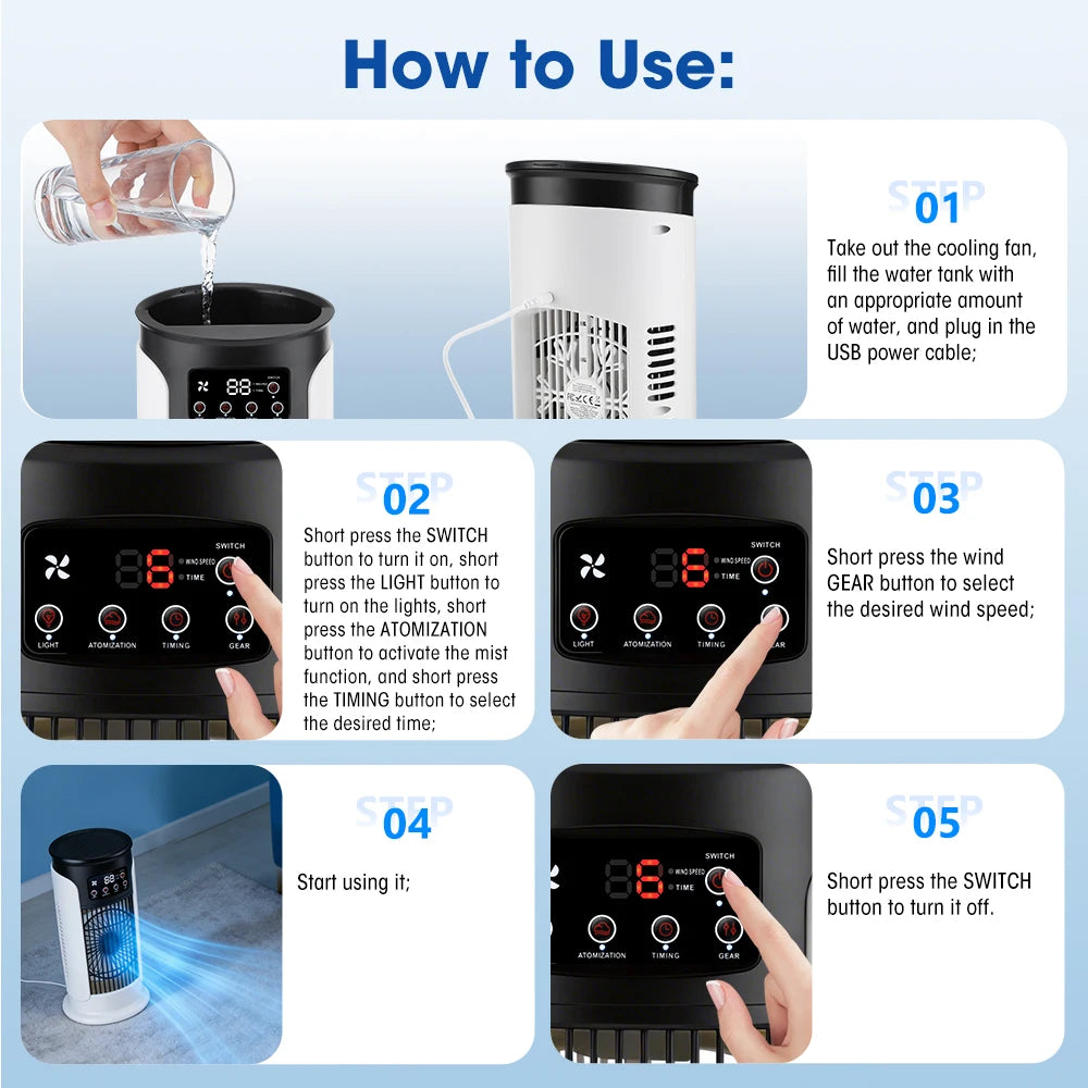 Desktop Air Conditioner Fan Portable Air Cooler Fan With LED Night Light Humidifier Mini Water & Ice Cooling Fan For Home Office