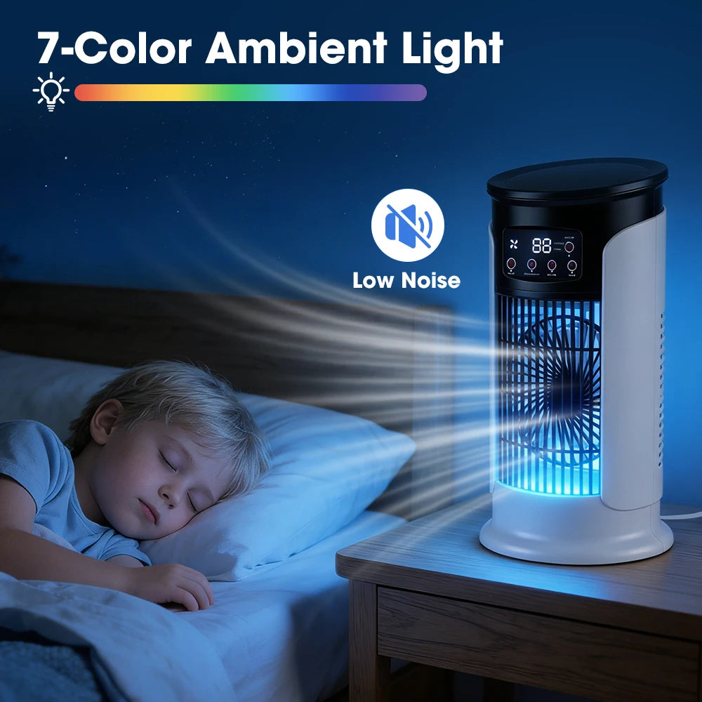 Desktop Air Conditioner Fan Portable Air Cooler Fan With LED Night Light Humidifier Mini Water & Ice Cooling Fan For Home Office