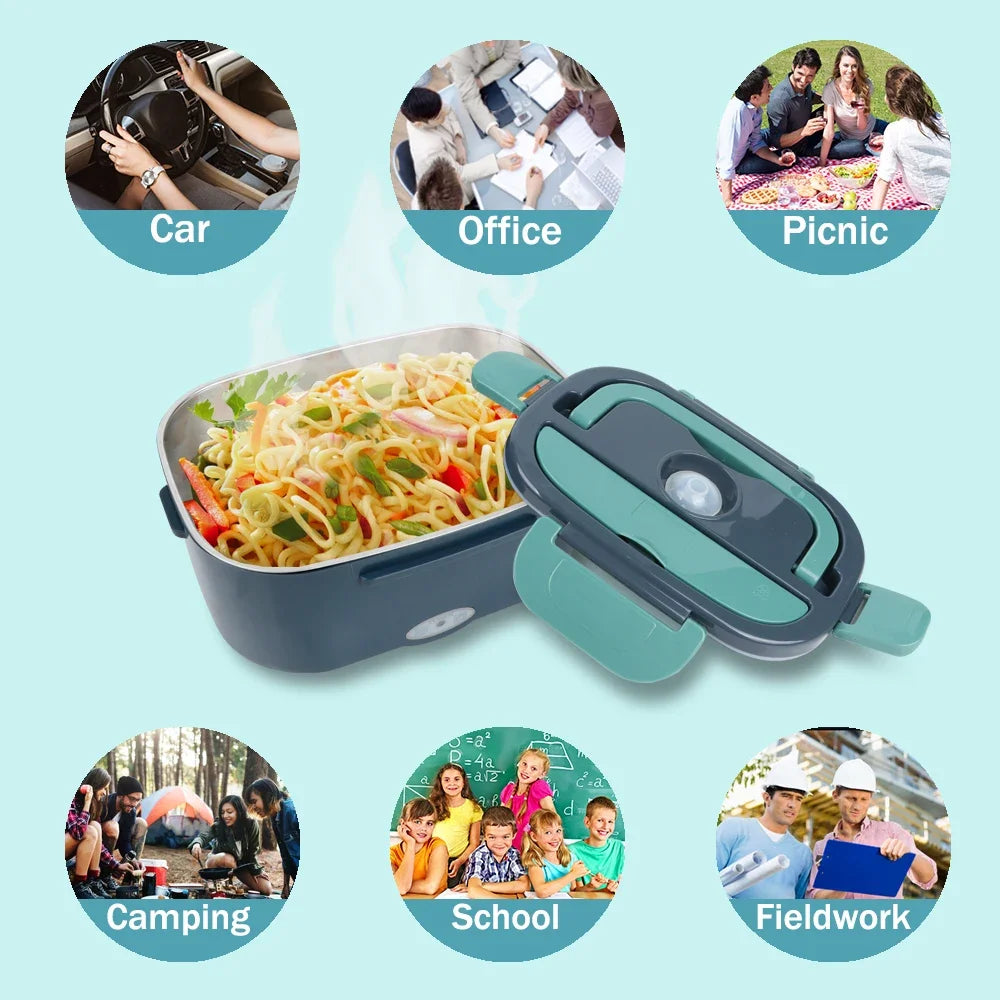 1.5L 60W Portable Electric Lunch Box,Leak Proof Design Car & Home Food Heater – Insulated Heated Lunch Container for Work Travel