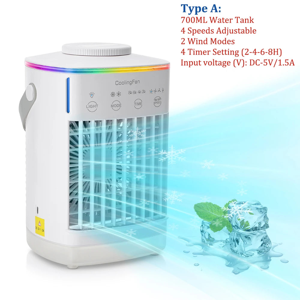 Desktop Air Conditioner Fan Portable Air Cooler Fan With LED Night Light Humidifier Mini Water & Ice Cooling Fan For Home Office