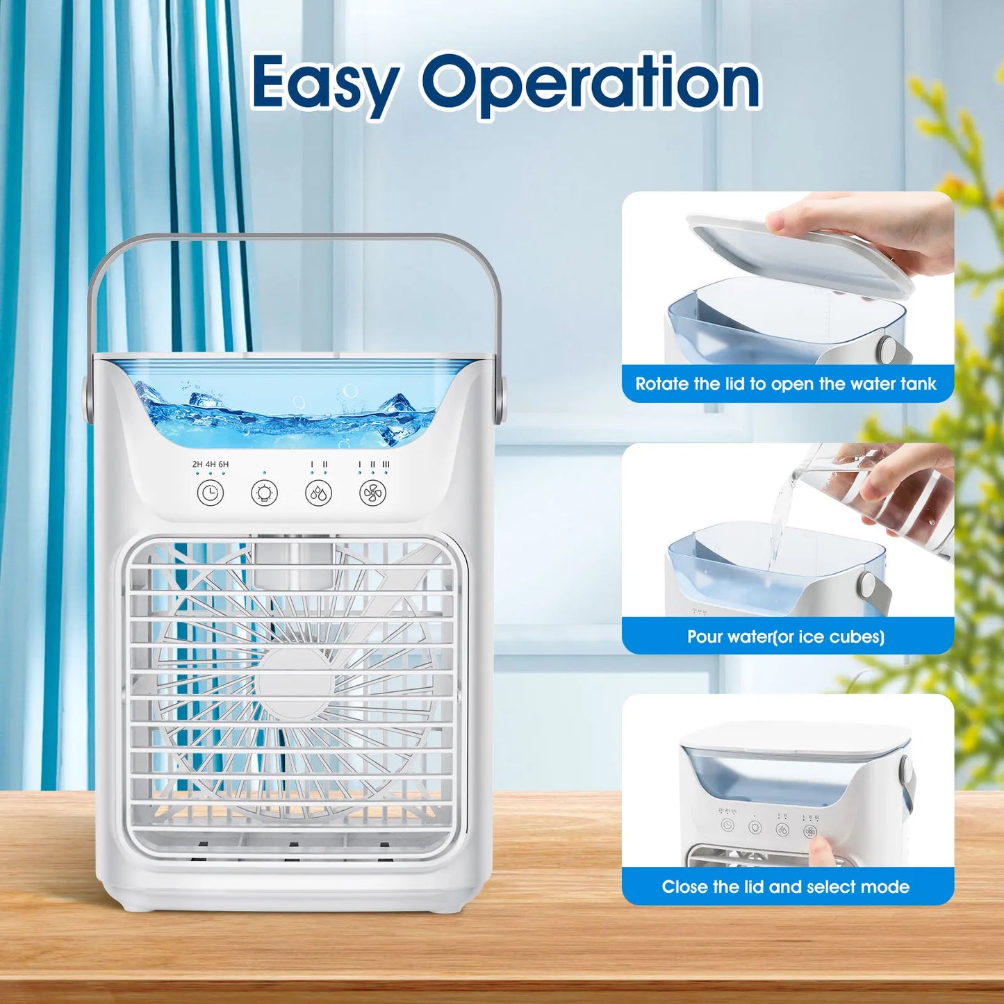 Desktop Air Conditioner Fan Portable Air Cooler Fan With LED Night Light Humidifier Mini Water & Ice Cooling Fan For Home Office