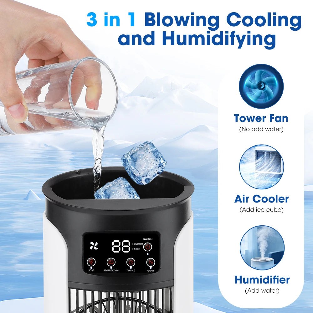 Desktop Air Conditioner Fan Portable Air Cooler Fan With LED Night Light Humidifier Mini Water & Ice Cooling Fan For Home Office